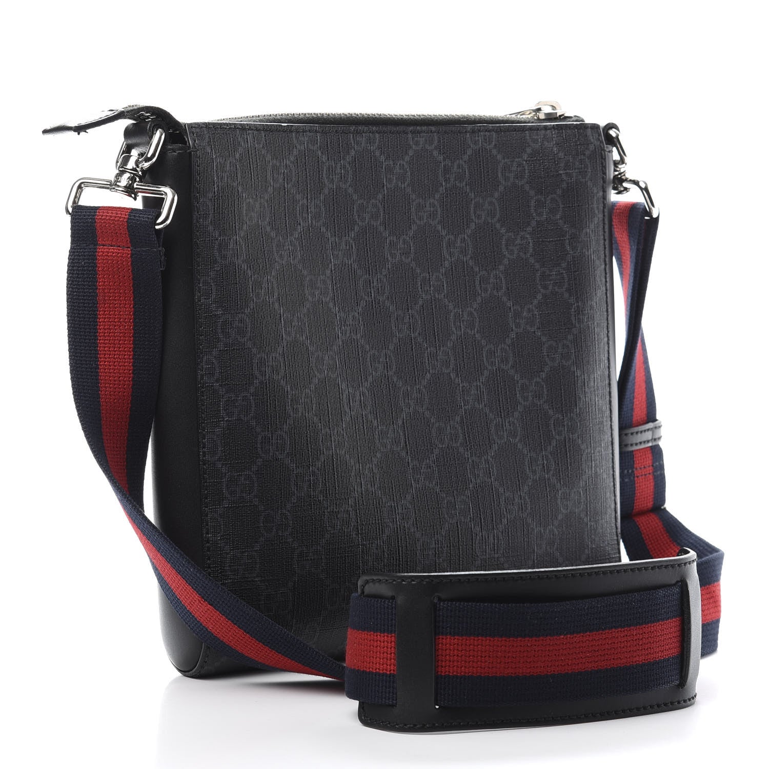 Gucci GG Supreme Monogram Web Small Flat Messenger Bag Black Grey 3 of 11