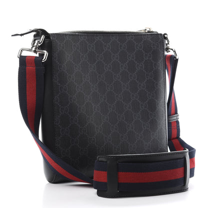 Gucci GG Supreme Monogram Web Small Flat Messenger Bag Black Grey 3 of 11