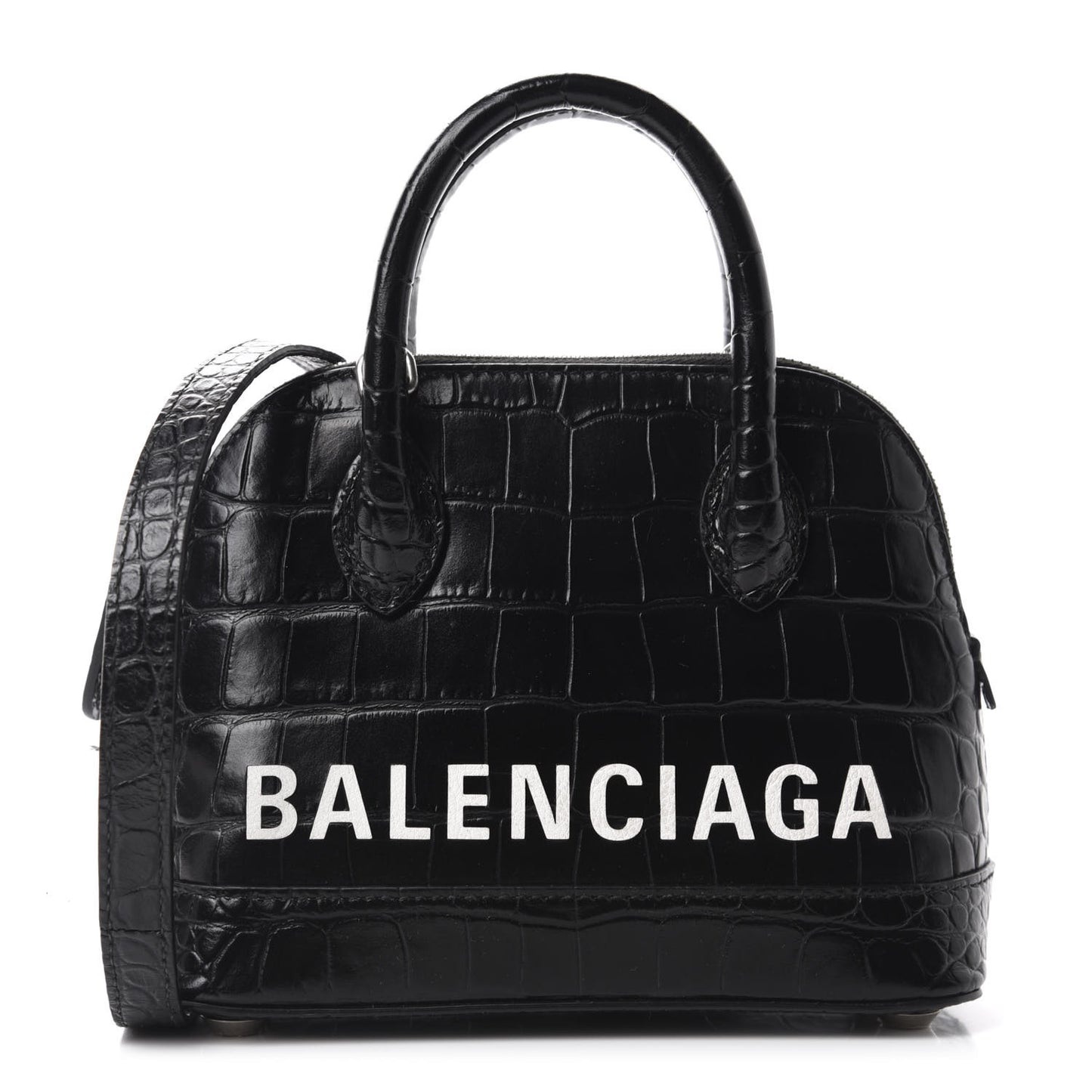 Calfskin Logo Crocodile Embossed XXS Ville Top Handle Bag Black White