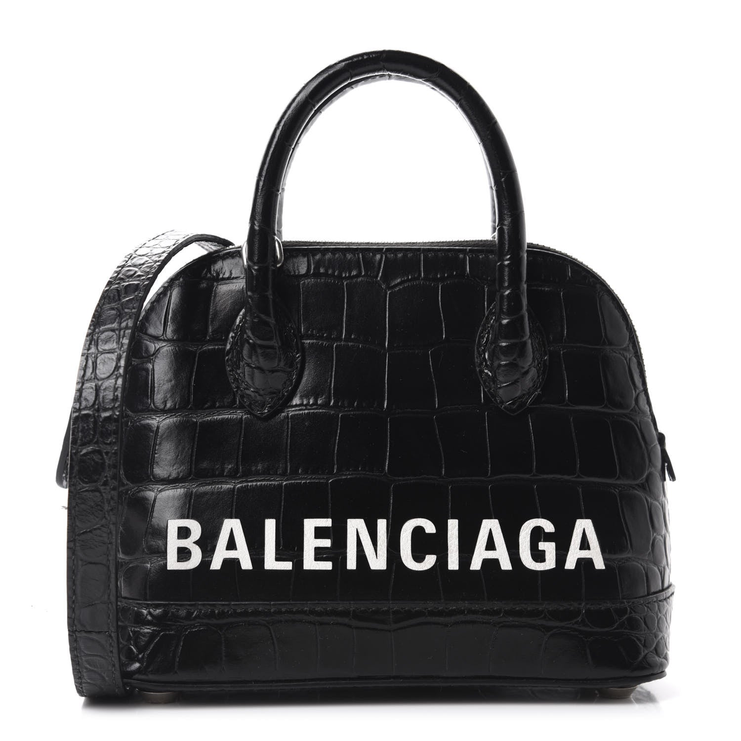 Balenciaga Calfskin Logo Crocodile Embossed XXS Ville Top Handle Bag Black White 1 of 10