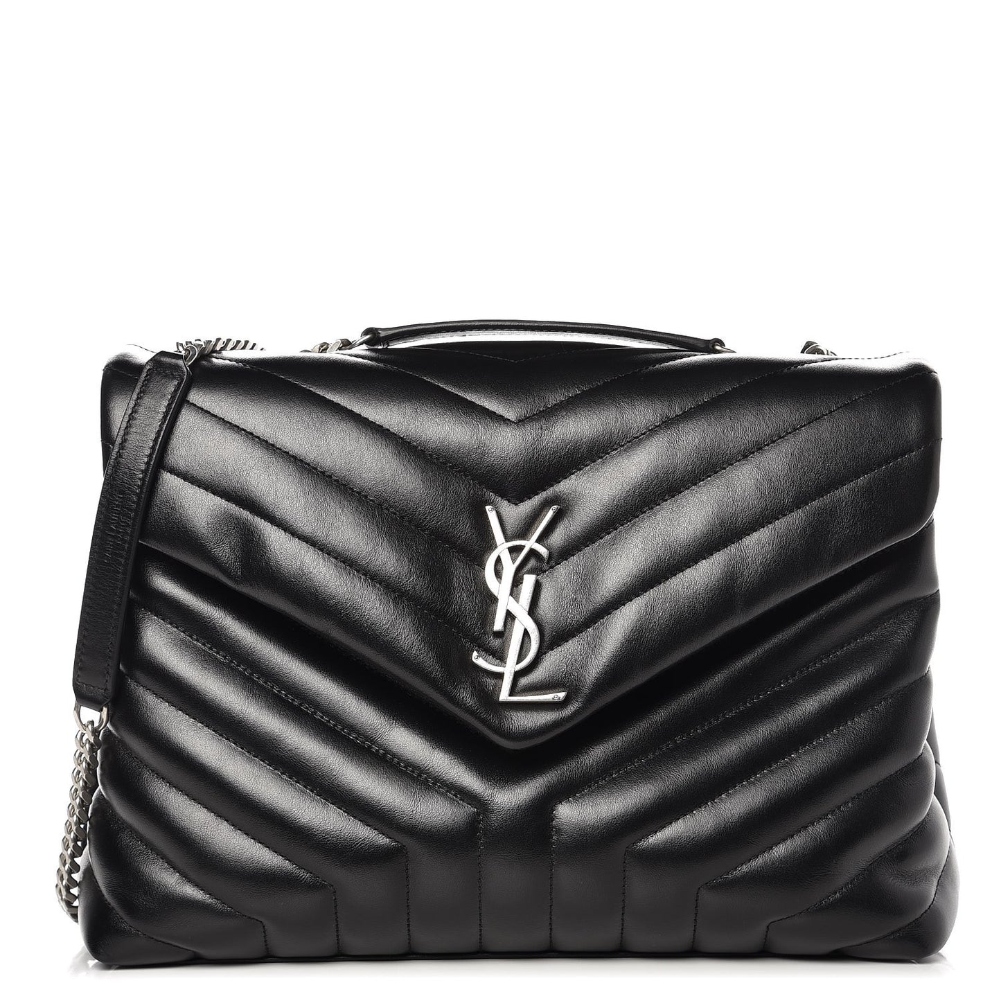 Calfskin Y Quilted Monogram Medium Loulou Chain Satchel Black