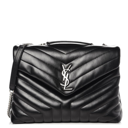 Saint Laurent Calfskin Y Quilted Monogram Medium Loulou Chain Satchel Black 1 of 9