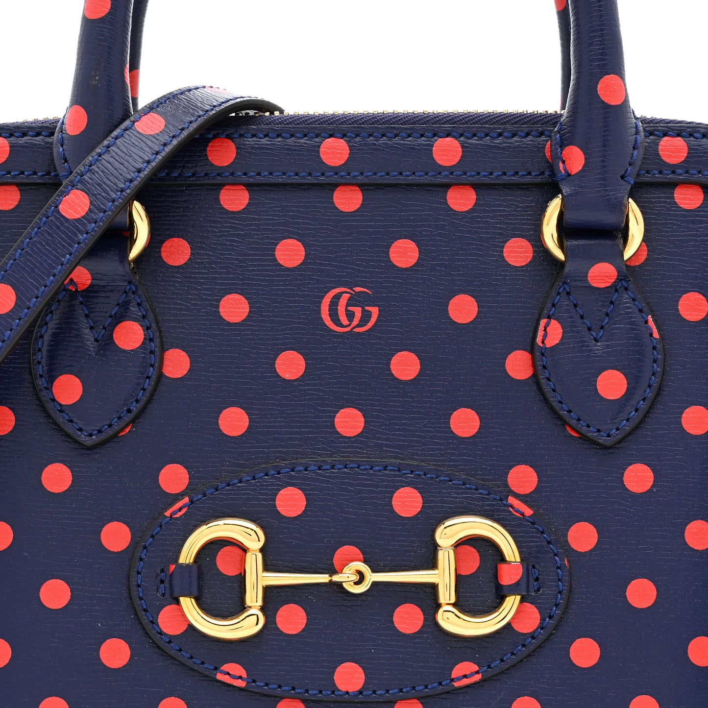 Shangai Calfskin Polka Dot Small Horsebit 1955 Top Handle Bag Blue Red