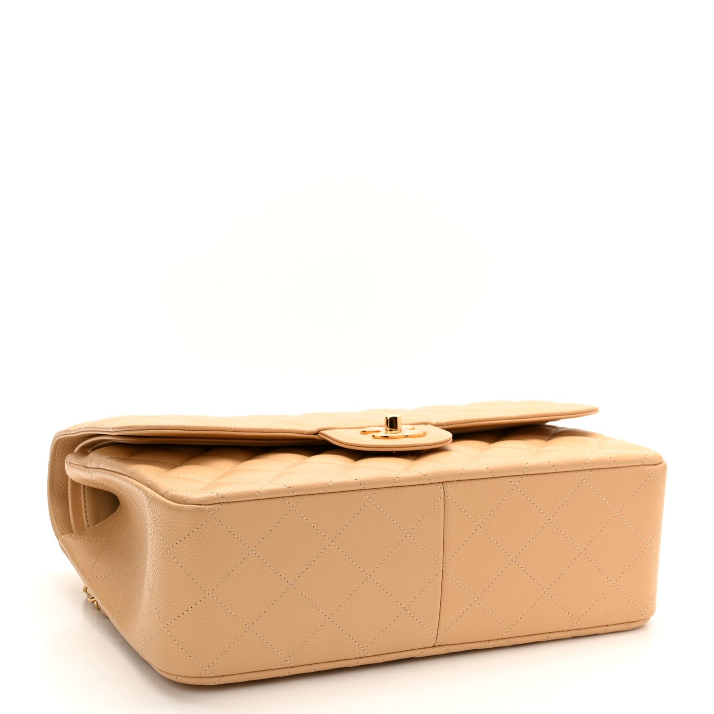 Caviar Quilted Jumbo Double Flap Beige Clair