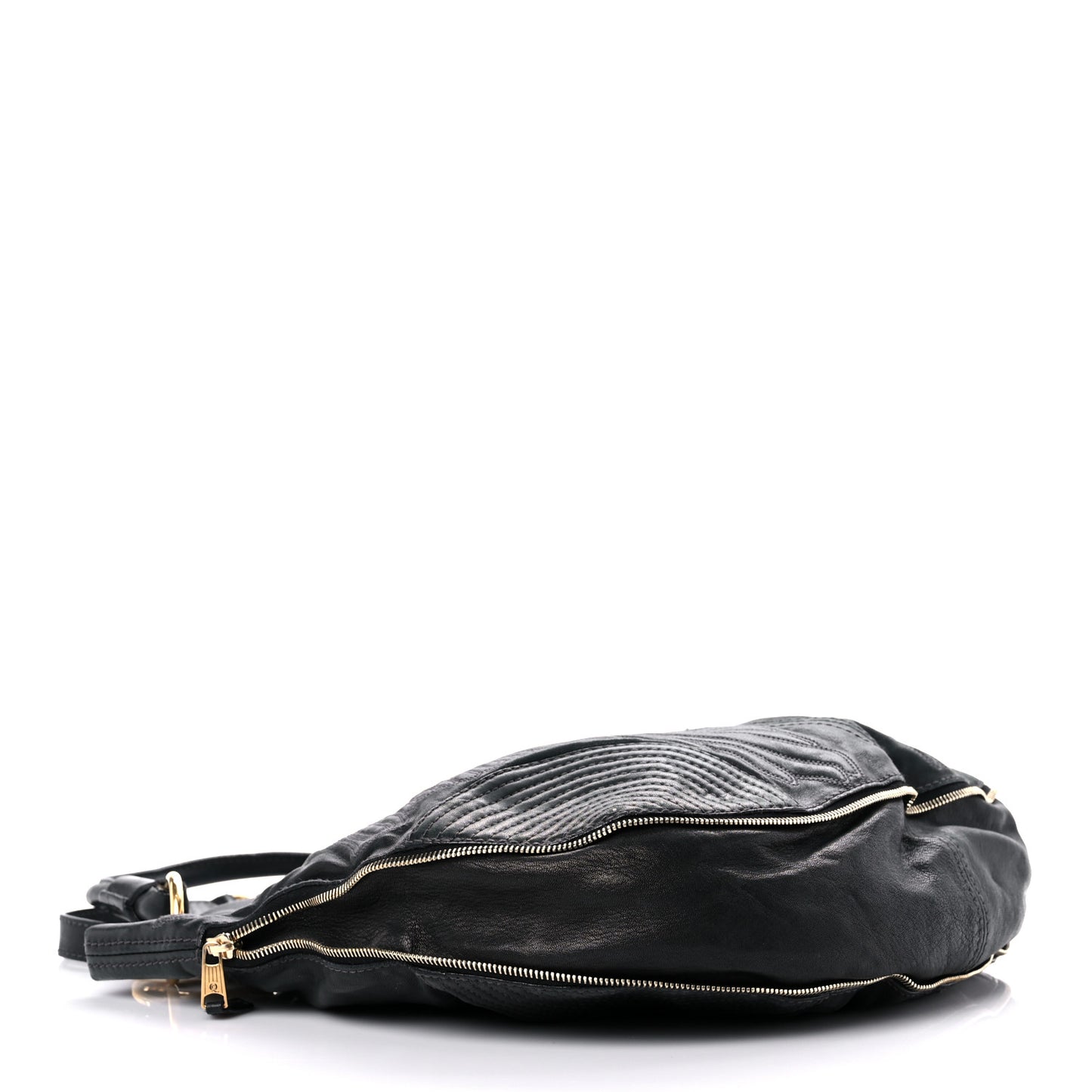 Calfskin Zip Hobo Black