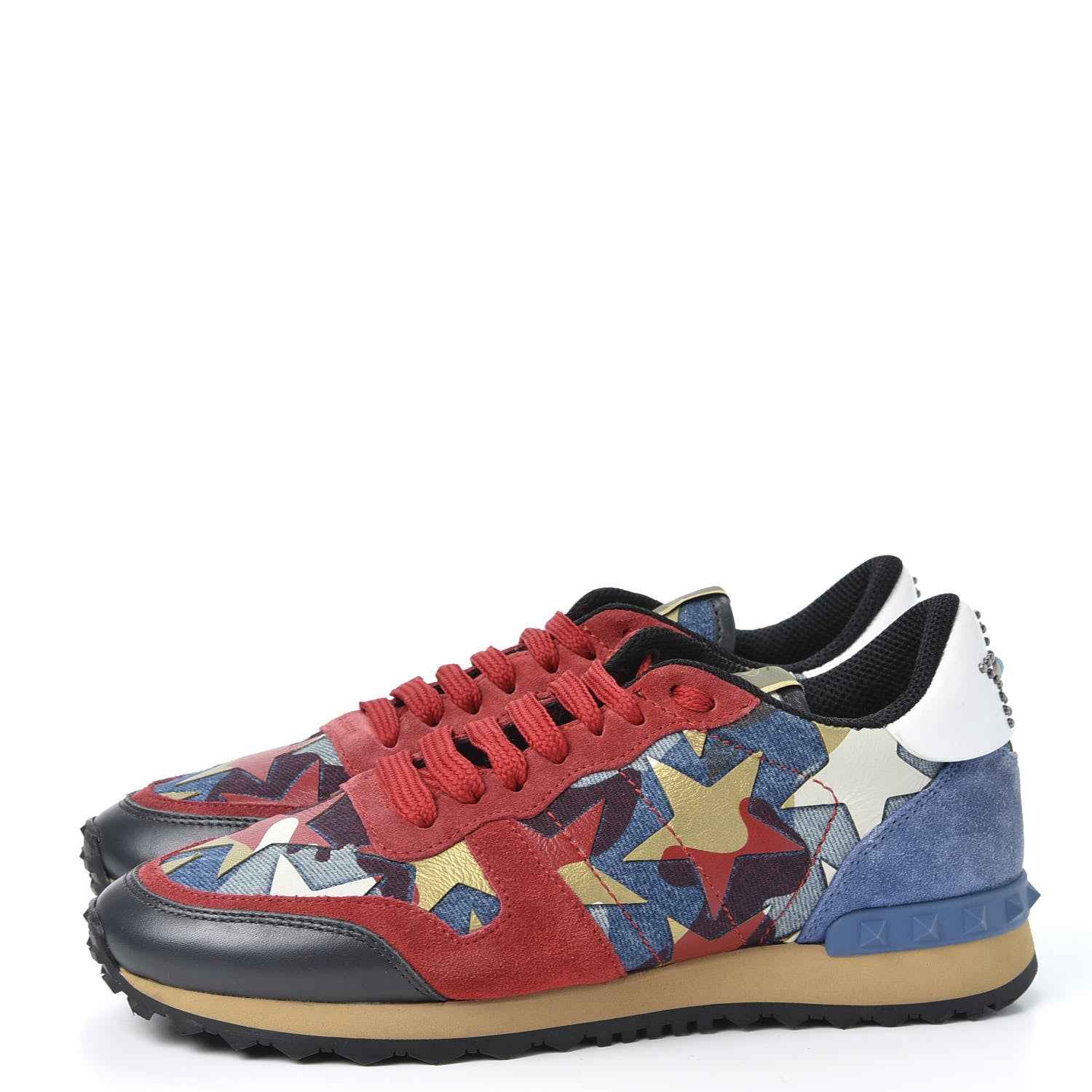 Valentino Garavani Suede Denim Camustars Womens Rockrunner Sneakers 38 Blue Red 3 of 10