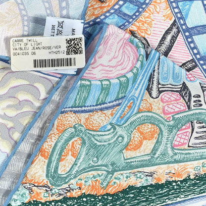 Hermes Silk City Of Light Scarf 90 Bleu Jean Rose Vert Veronese 3 of 3