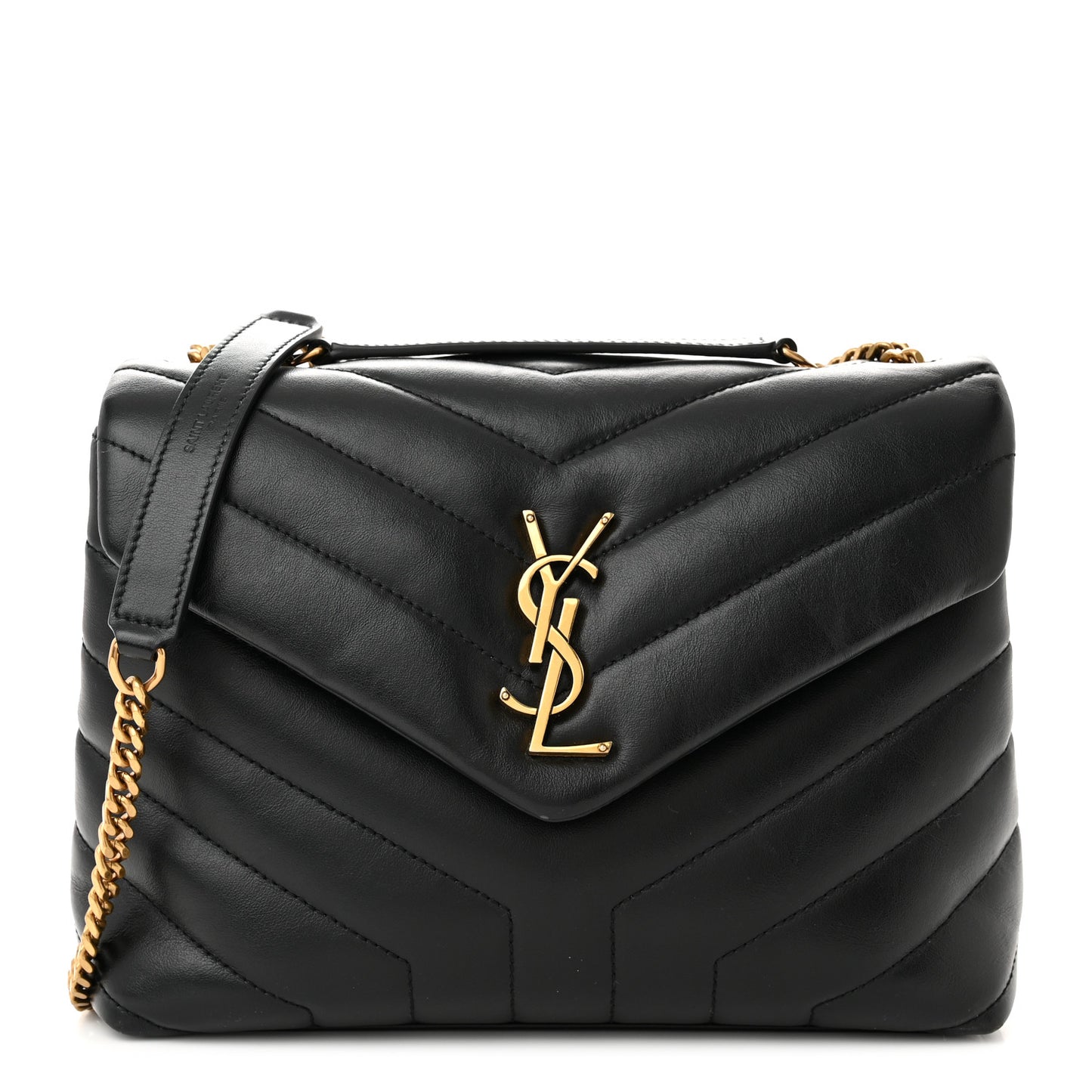 Calfskin Y Quilted Monogram Small Loulou Chain Satchel Black