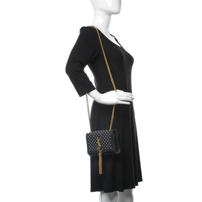 Saint Laurent Calfskin Crystal Studded Small Classic Monogram Kate Tassel Satchel Black 2 of 8