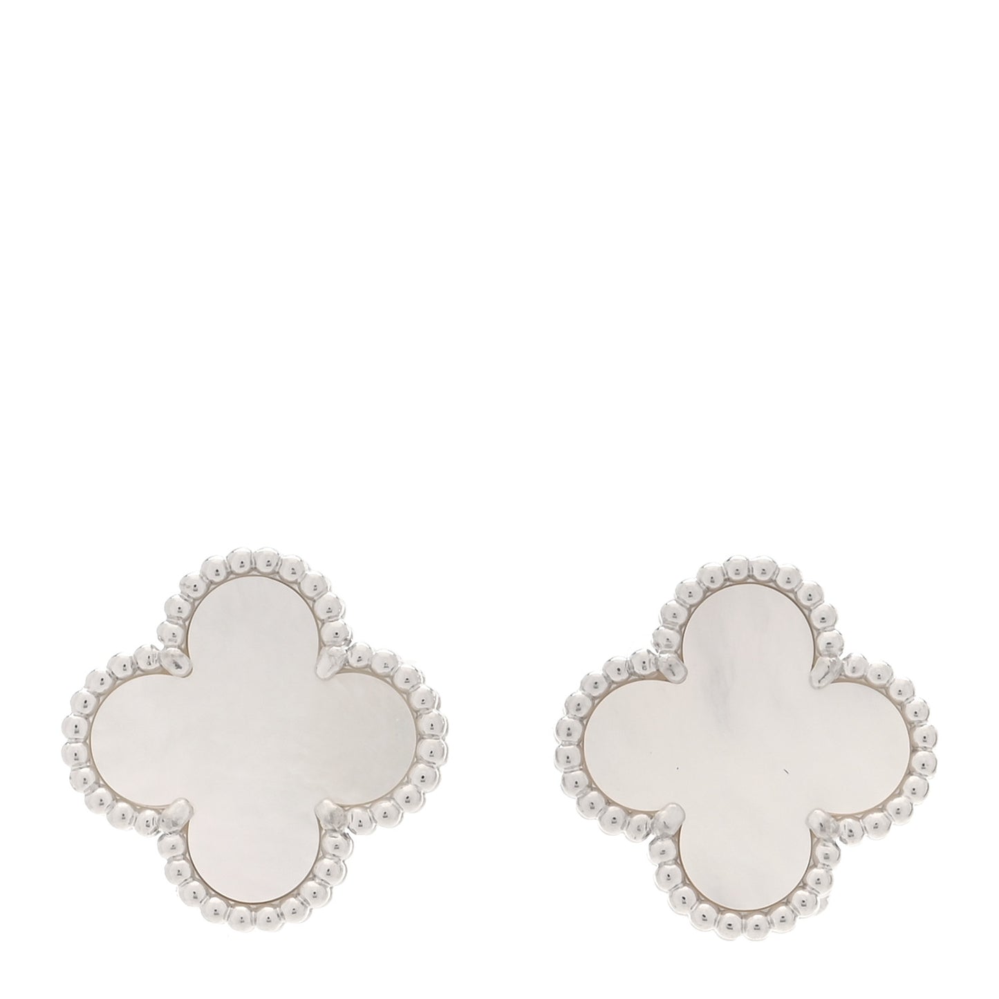 18K White Gold Mother of Pearl Vintage Alhambra Earrings