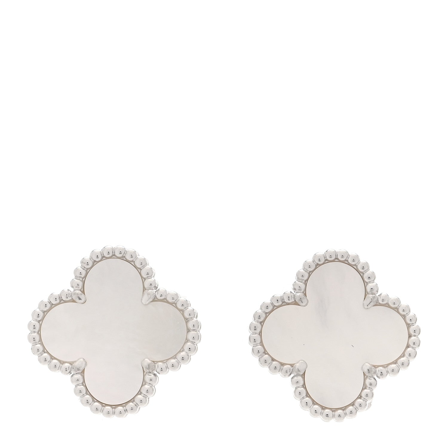Van Cleef & Arpels 18K White Gold Mother of Pearl Vintage Alhambra Earrings 1 of 6