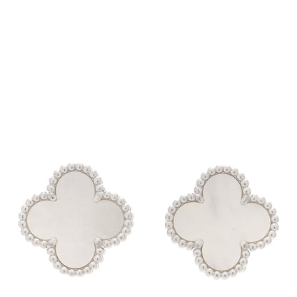 Van Cleef & Arpels 18K White Gold Mother of Pearl Vintage Alhambra Earrings 1 of 6