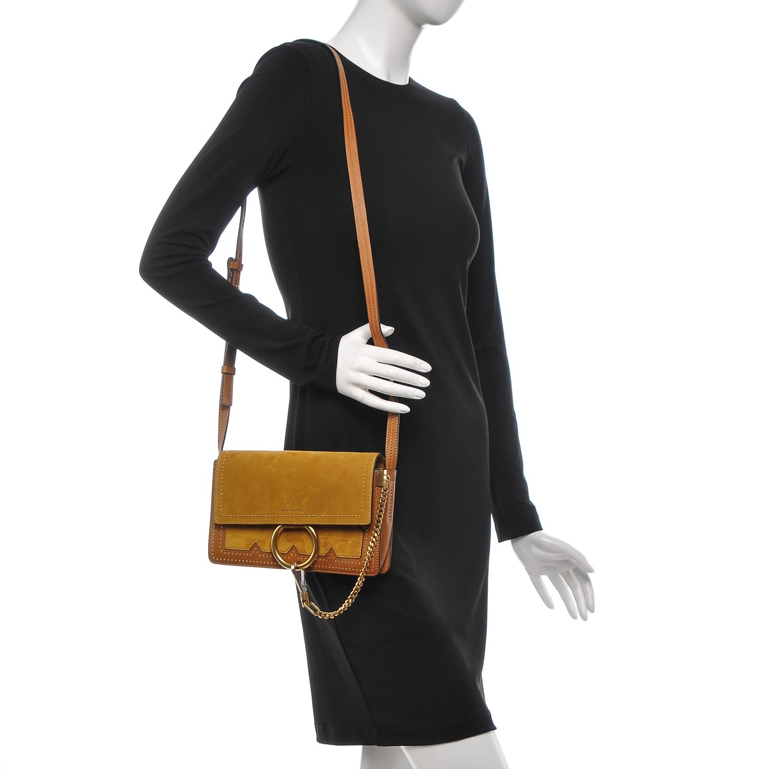 Chloe Suede Calfskin Studded Small Faye Shoulder Bag Mustard Brown 2 of 6