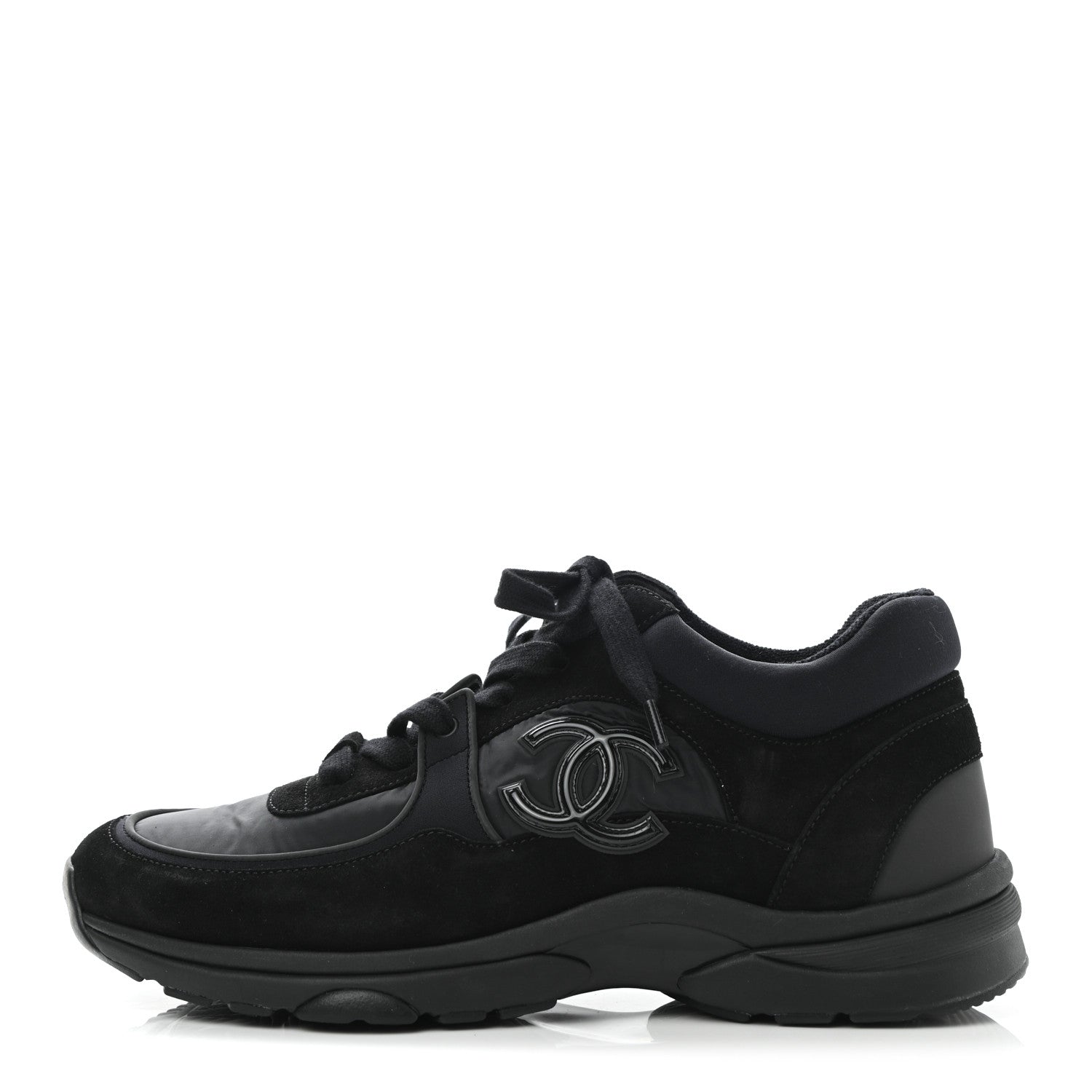 Chanel Nylon Calfskin Suede CC Sneakers 40 Black 1 of 8