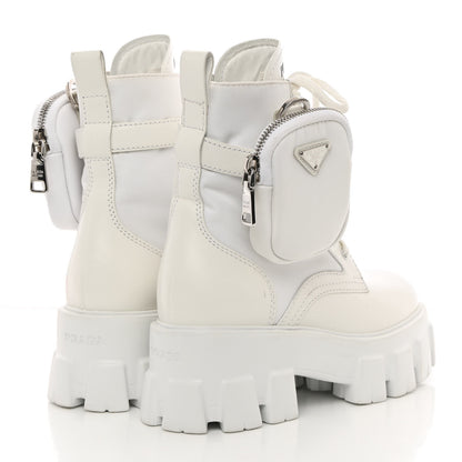 Prada Spazzolato Rois Re-Nylon Metal Triangle Logo Monolith Pouch Pocket 55mm Boots 35 White 4 of 16