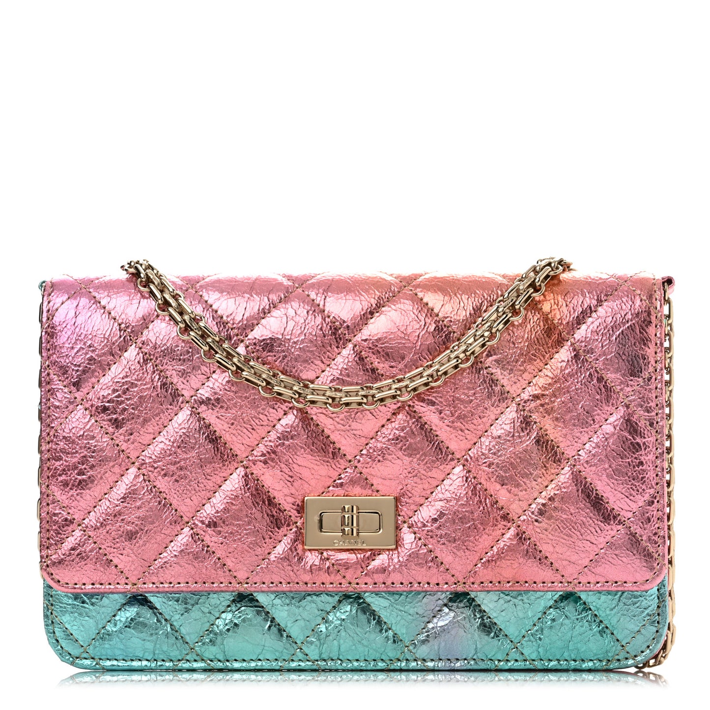 Metallic Goatskin Quilted 2.55 Reissue Wallet on Chain WOC Multicolor