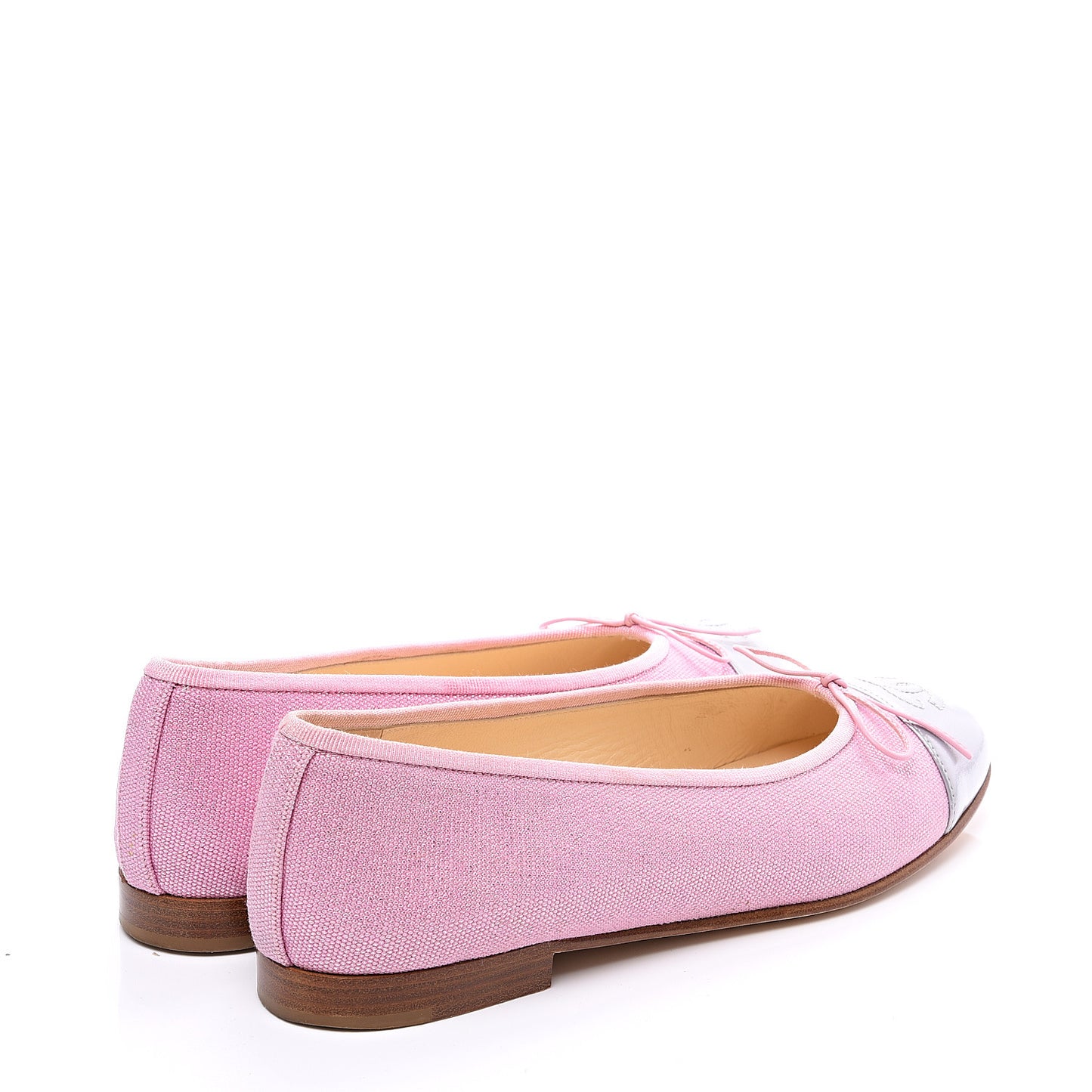 Iridescent Fabric Lambskin Cap Toe Ballerina Flats 37.5 Pink Light Grey