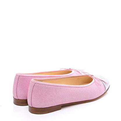 Chanel Iridescent Fabric Lambskin Cap Toe Ballerina Flats 37.5 Pink Light Grey 4 of 11
