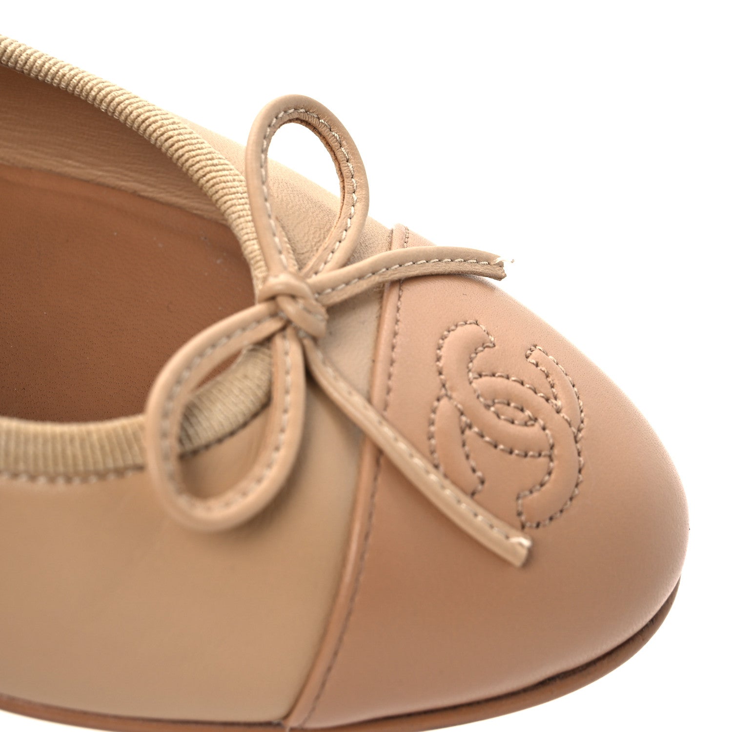 Chanel Lambskin Cap Toe CC Ballerina Flats 37.5 Beige Light Beige 11 of 14