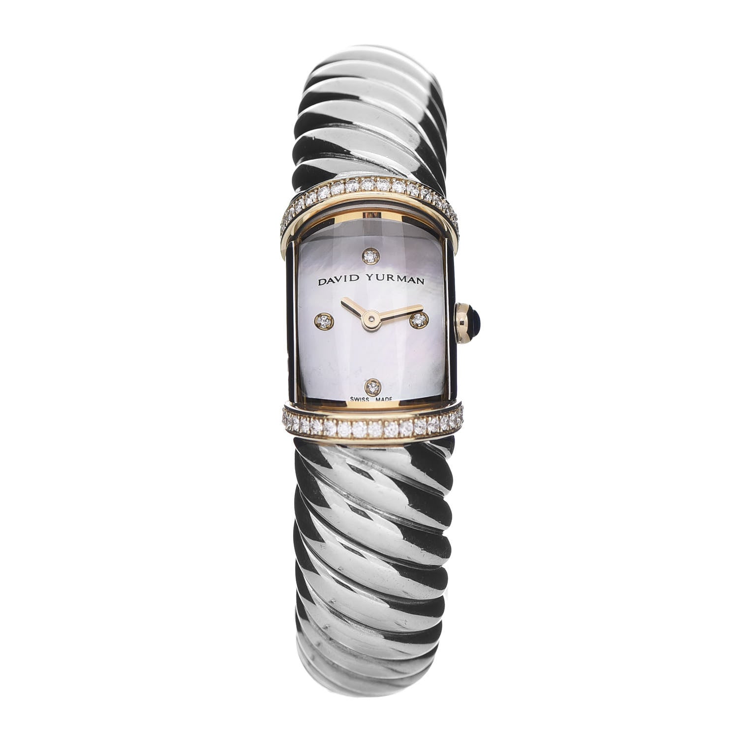 David Yurman Sterling Silver 18K Yellow Gold Diamond Bezel Mother of Pearl 19mm Waverly Quartz Watch 1 of 6