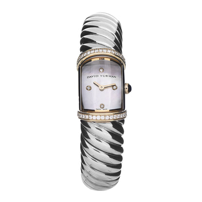 David Yurman Sterling Silver 18K Yellow Gold Diamond Bezel Mother of Pearl 19mm Waverly Quartz Watch 1 of 6