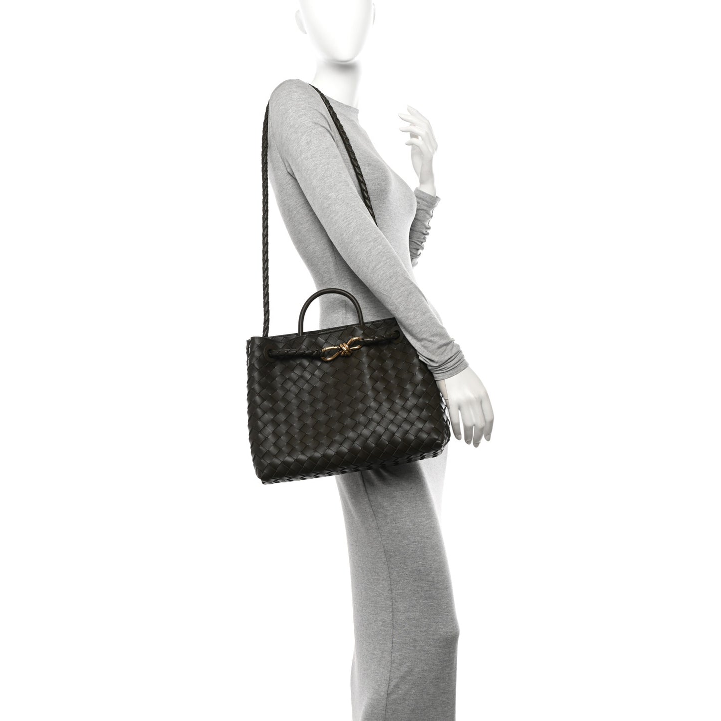 Nappa Intrecciato Medium Andiamo Shoulder Bag Kaki