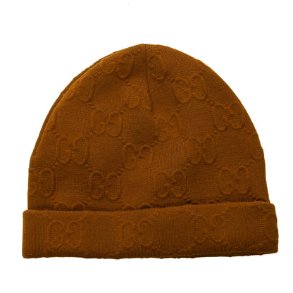 Gucci Wool Polyamid Elastin GG Monogram Embhat Beanie Hat M Brown 1 of 5
