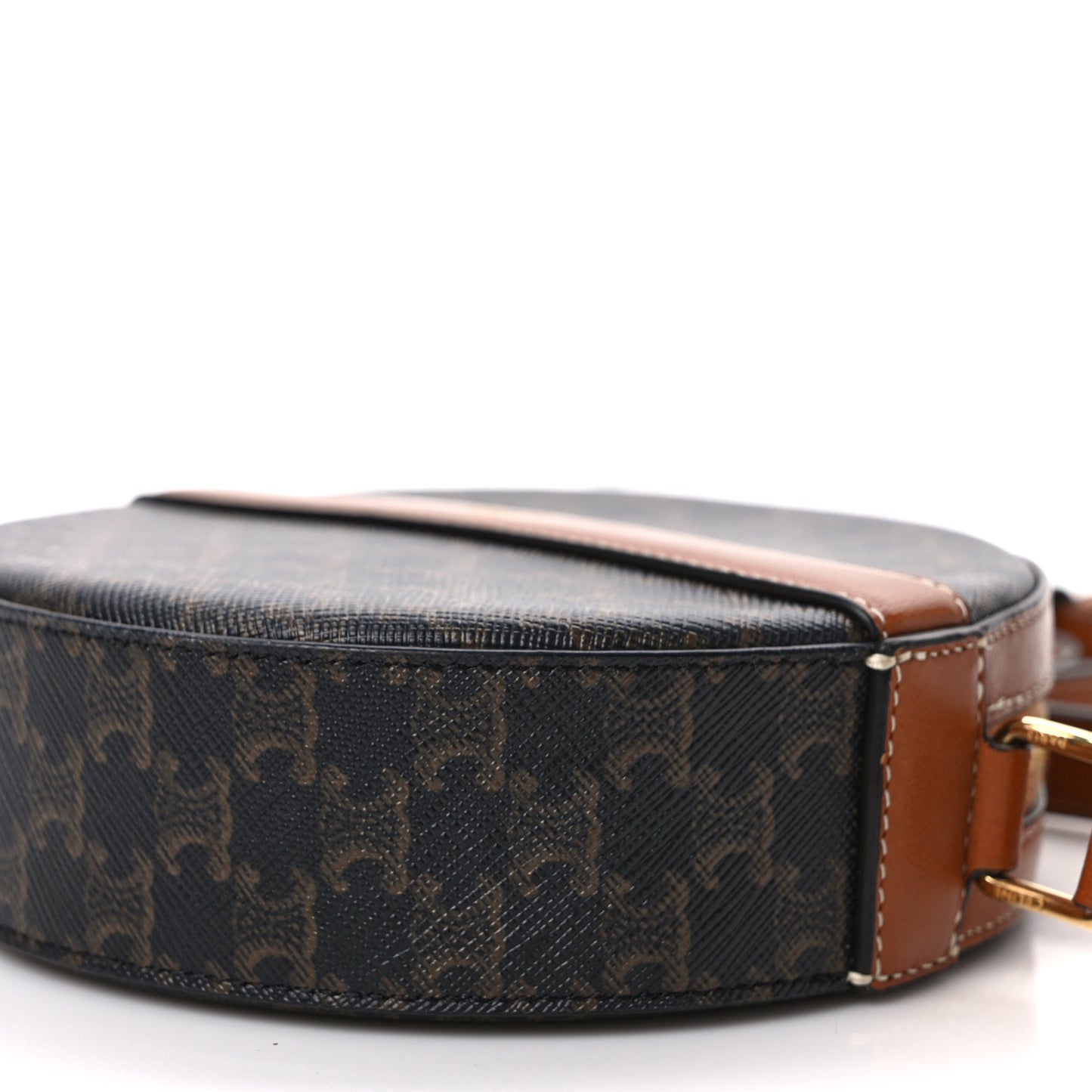 Lambskin Triomphe Canvas Round Purse On Strap Black Tan