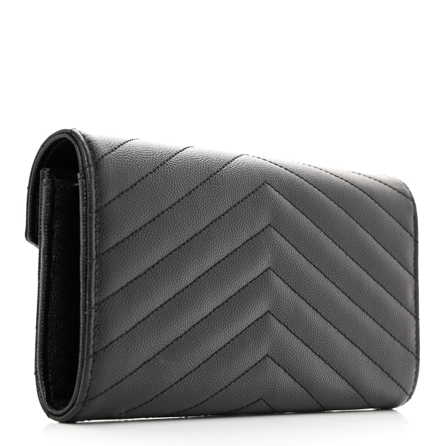 Saint Laurent Grain De Poudre Matelasse Chevron Monogram Flap Wallet Black 3 of 11