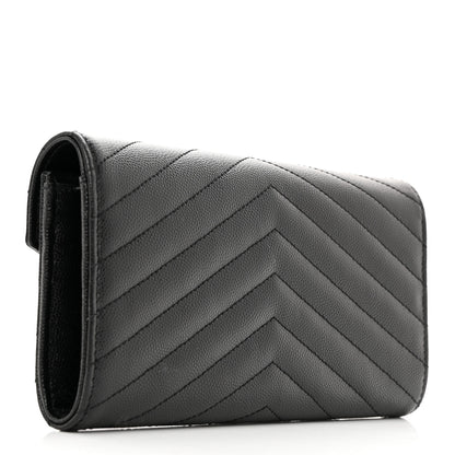 Saint Laurent Grain De Poudre Matelasse Chevron Monogram Flap Wallet Black 3 of 11