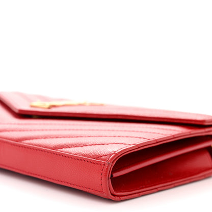 Saint Laurent Grain De Poudre Matelasse Chevron Monogram Chain Wallet Red 10 of 14