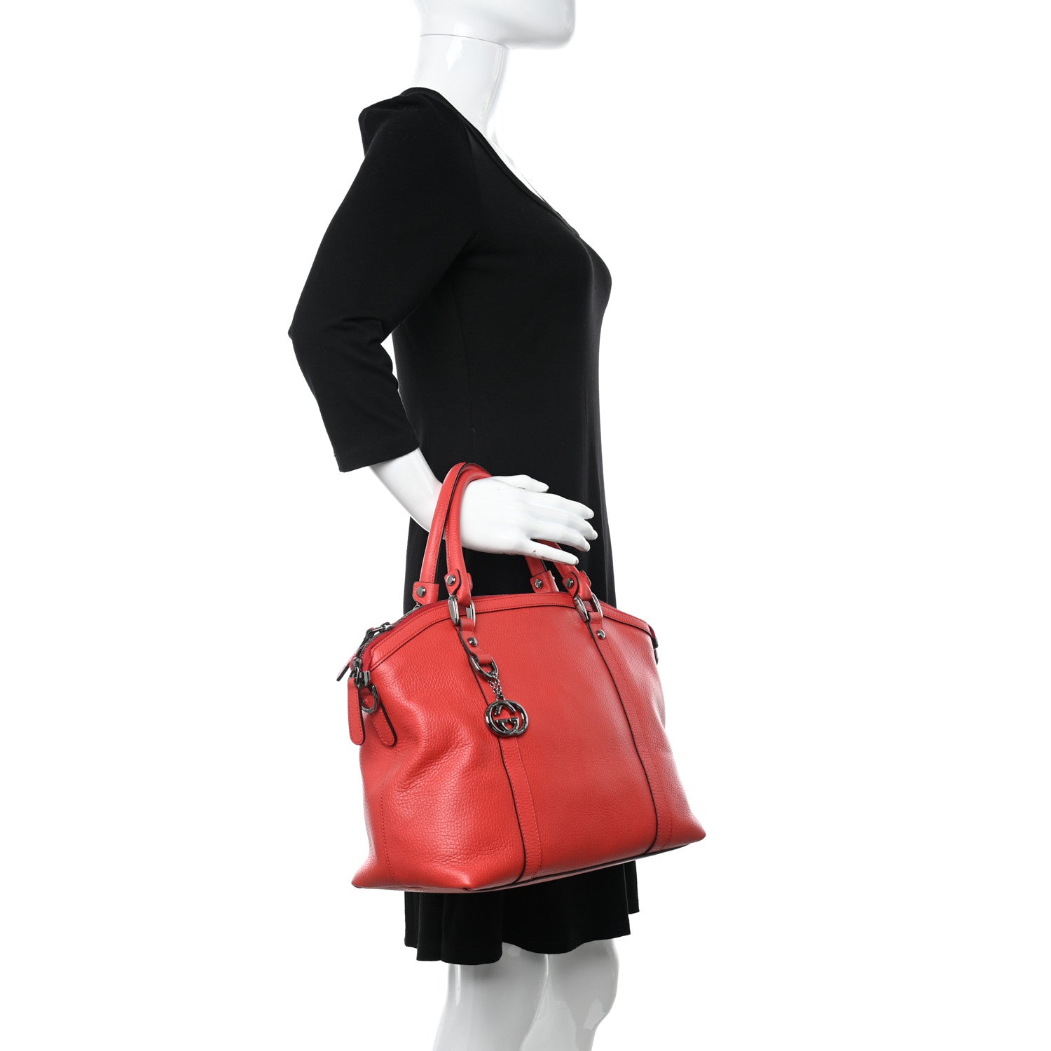 Gucci Dollar Calfskin Medium GG Charm Dome Satchel Sporting Red 2 of 11