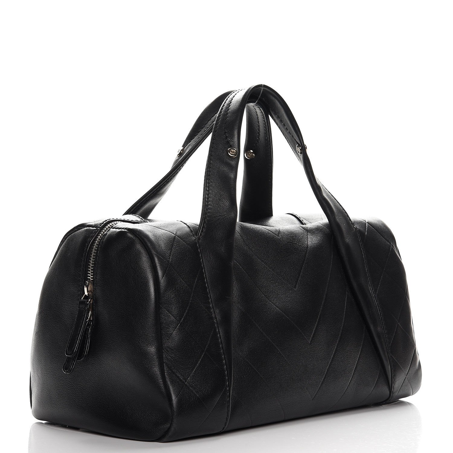 Chanel Calfskin Chevron CC All Day Long Boston Black 3 of 14