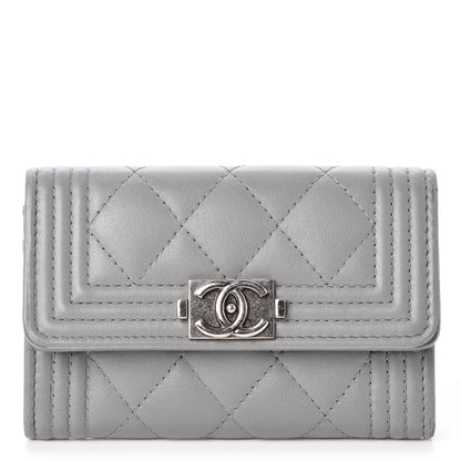 Chanel Lambskin Quilted Boy Card Holder Wallet Grey 1 of 11