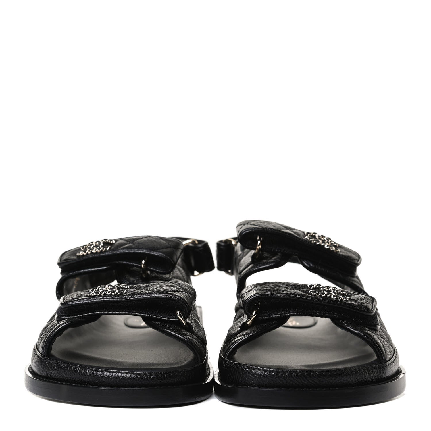 Chanel Grained Calfskin Velcro Dad Sandals 37.5 Black 2 of 12