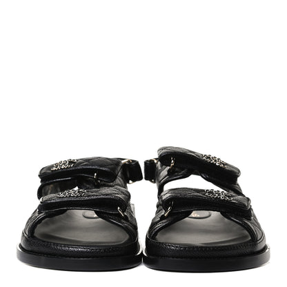 Chanel Grained Calfskin Velcro Dad Sandals 37.5 Black 2 of 12