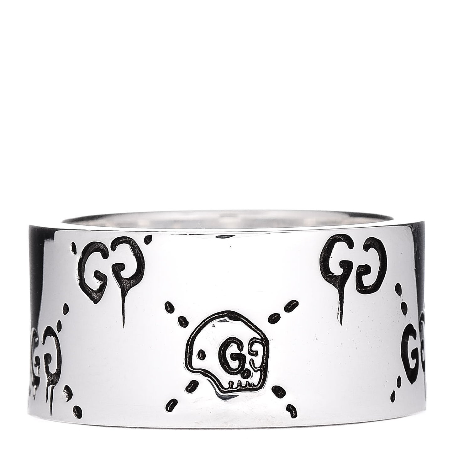 Sterling Silver GucciGhost Hamlet Skull Band Ring 62 10