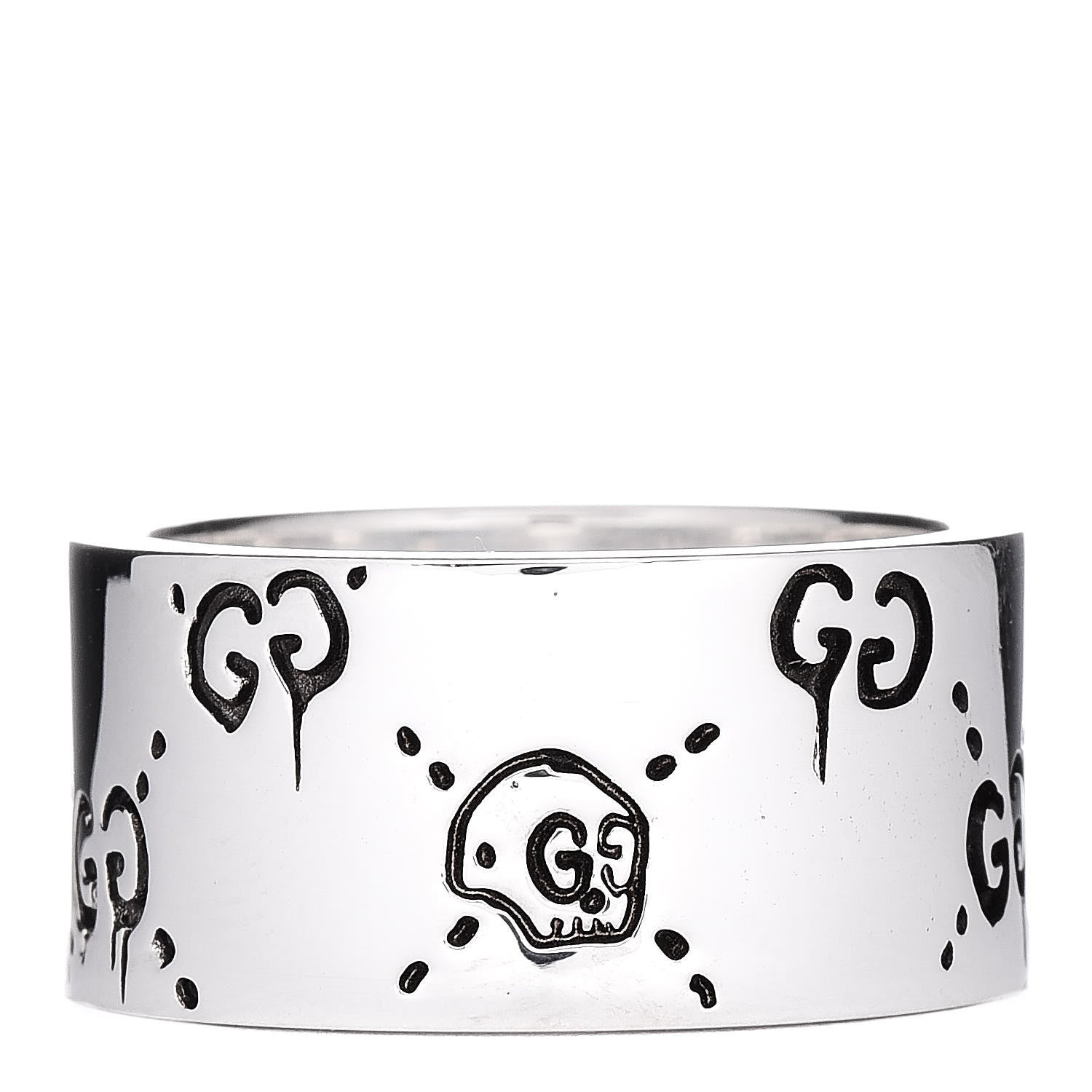 Gucci Sterling Silver GucciGhost Hamlet Skull Band Ring 62 10 1 of 6