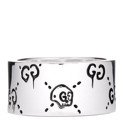 Gucci Sterling Silver GucciGhost Hamlet Skull Band Ring 62 10 1 of 6