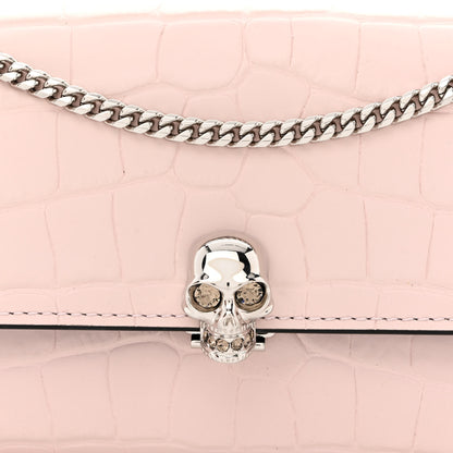 Alexander McQueen Calfskin Crocodile Embossed Skull Wallet on Chain Baby Pink 7 of 10