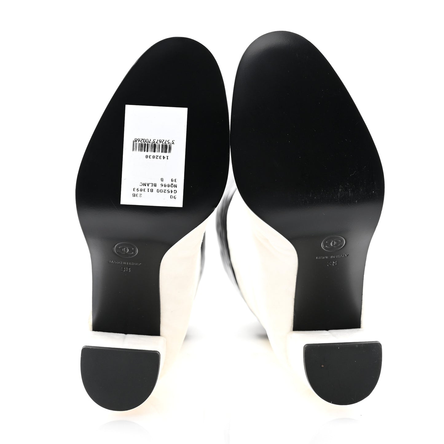 Velvet Lambskin Patent Cap Toe Quilted High Boots 38 White Black