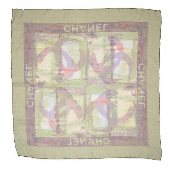 Silk CC Print Scarf Green Pink