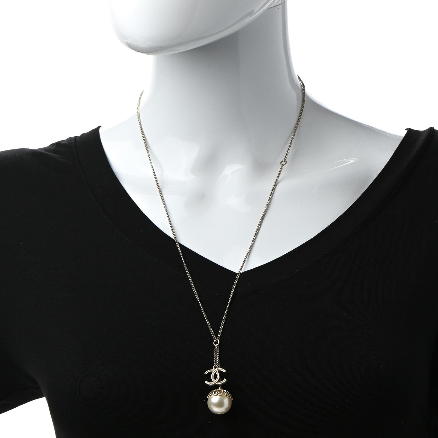 Chanel Pearl CC Lariat Necklace Gold 2 of 6