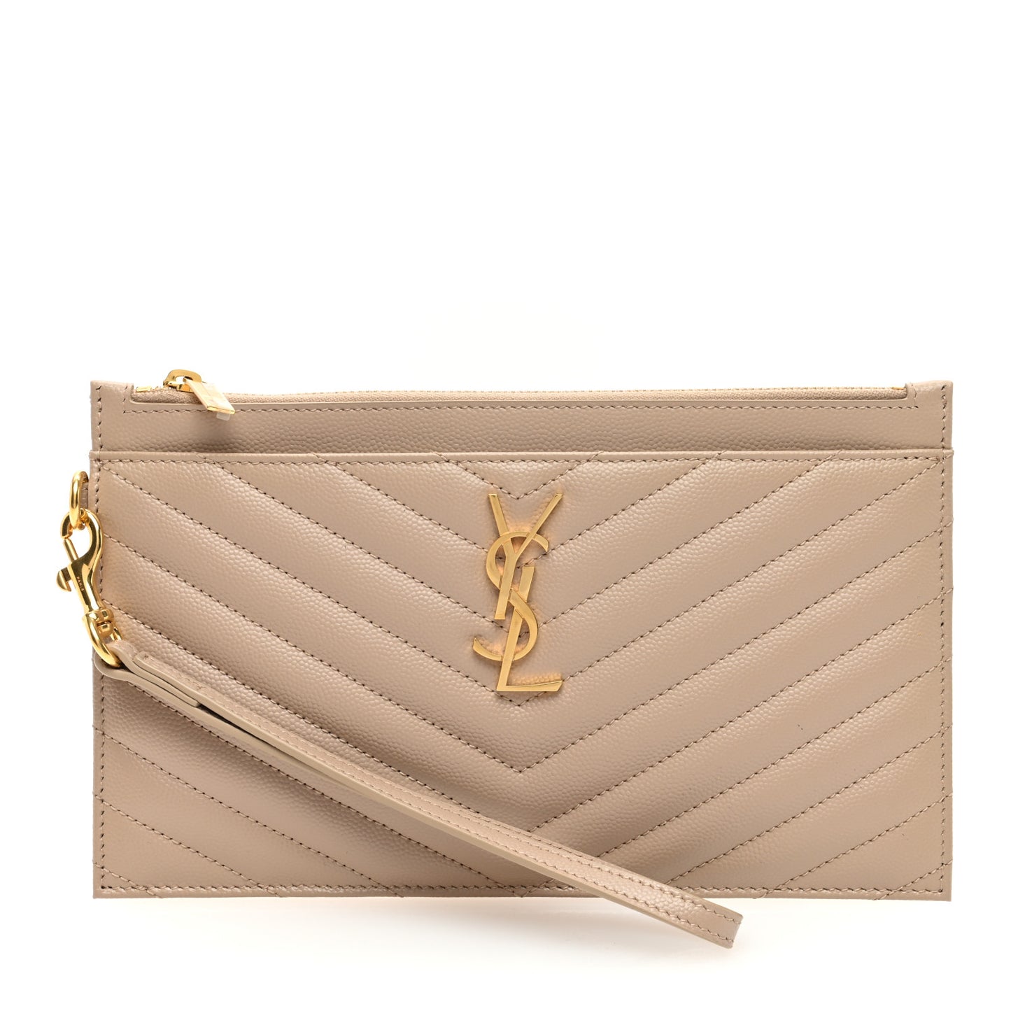 Grain De Poudre Chevron Monogram Large Bill Pouch Dark Beige