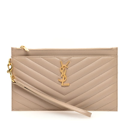 Saint Laurent Grain De Poudre Chevron Monogram Large Bill Pouch Dark Beige 1 of 6