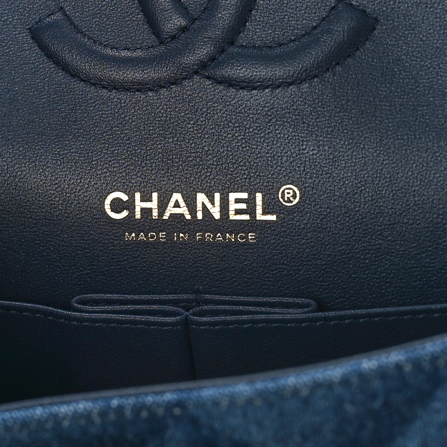 Chanel Printed Denim Quilted Medium Double Flap Dark Blue 6 of 9