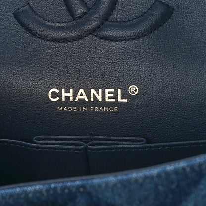 Chanel Printed Denim Quilted Medium Double Flap Dark Blue 6 of 9