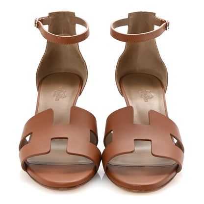 Hermes Calfskin Legend Wedge Sandals 39 Gold 3 of 10