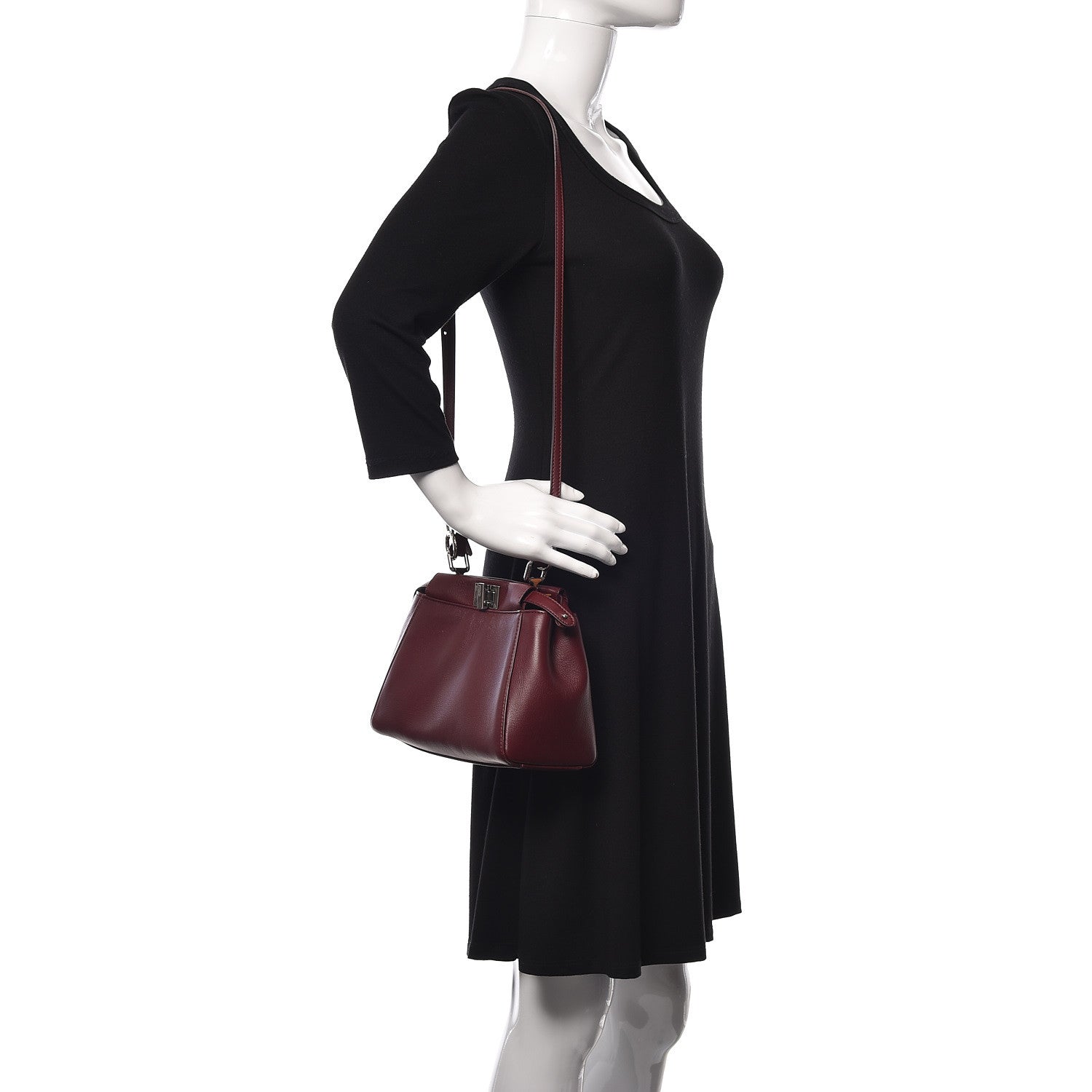 Fendi Nappa Mini Peekaboo Iconic Satchel Bordeaux 3 of 19