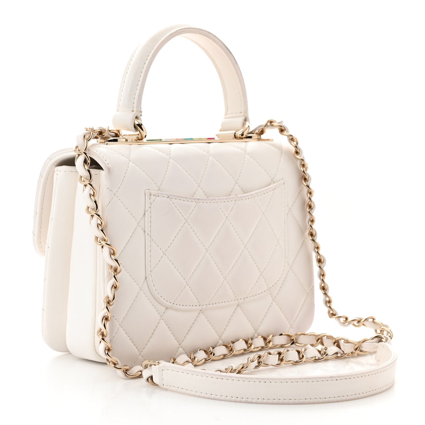 Lambskin Lacquered Quilted Mini Trendy CC Dual Handle Flap Bag White